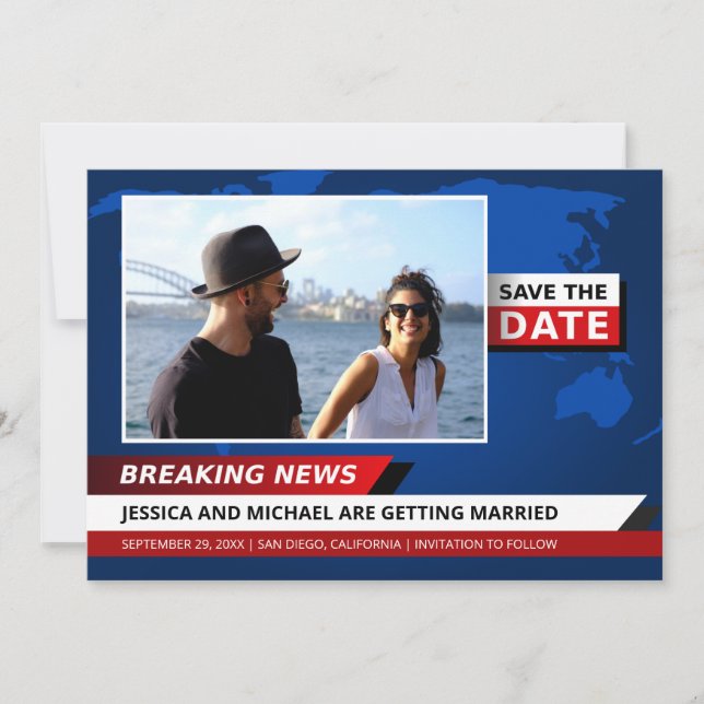 Spaß Einzigartig Breaking News TV Blue Red White F Save The Date (Vorderseite)