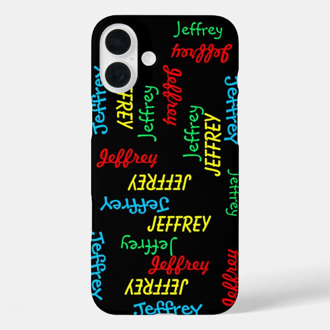 Spaß Einzigartige Wiederholungsnamen auf schwarz,  iPhone 16 Plus Hülle (Rückseite)