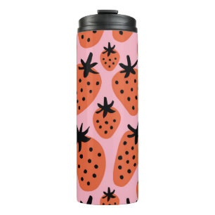 Spaß Erdbeere, handgezeichnet nahtloses Design. Thermosbecher