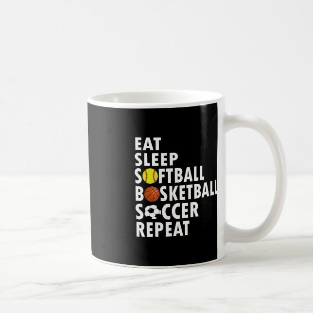 Spaß essen Schlafen Softball Basketball Fußball Mä Kaffeetasse (Rechts)