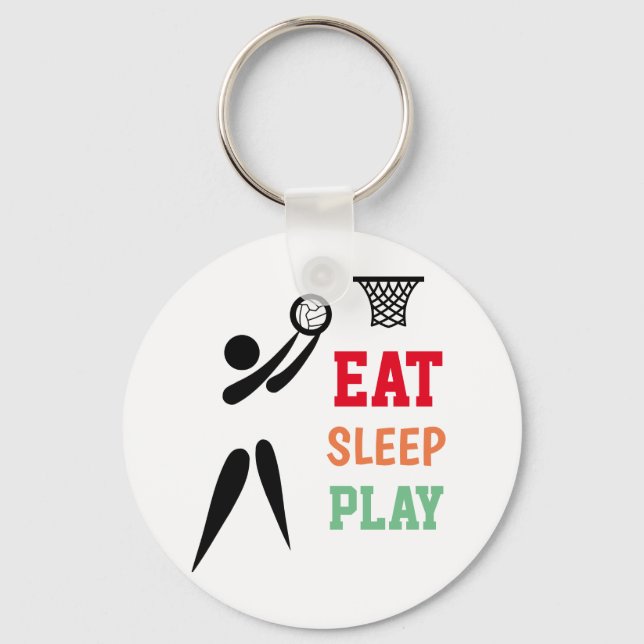 Spaß essen schlafen spielen Netball-Keyring Schlüsselanhänger (Vorderseite)
