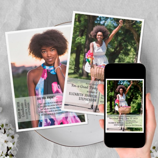 Spaß Fakten 2 Foto Moderner Abschluss Einladung (Von Creator hochgeladen)