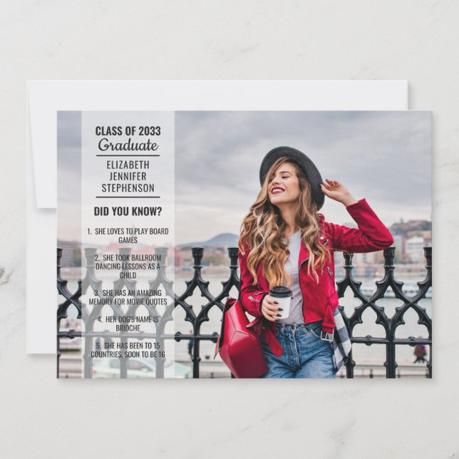 Spaß Fakten 2 Foto Moderner Uni-Abschluss Einladung (Vorderseite)