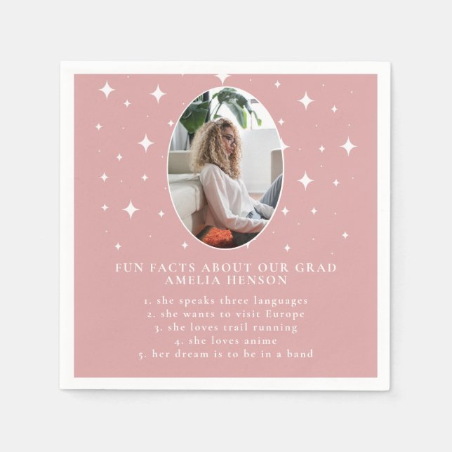 Spaß Fakten Graduate Stars Pink Foto Abschluss Serviette (Vorderseite)