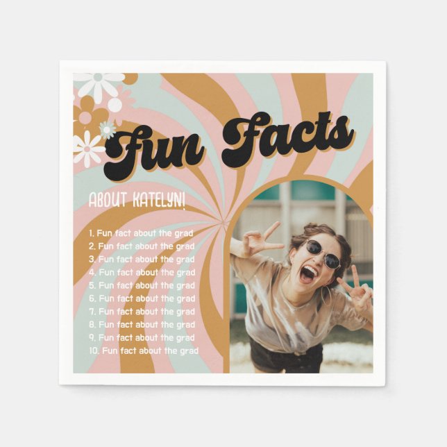 Spaß Fakten Retro Boho Foto Abschluss Serviette (Vorderseite)