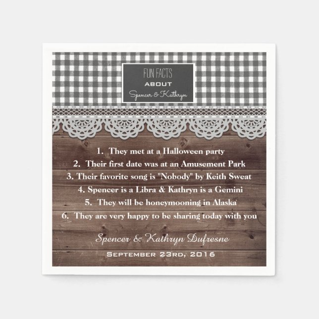 Spaß Fakten Rustikale Hochzeit Serviette (Vorderseite)
