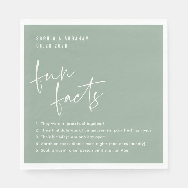 Spaß Fakten über das Paar Sage Green Wedding Serviette (Vorderseite)