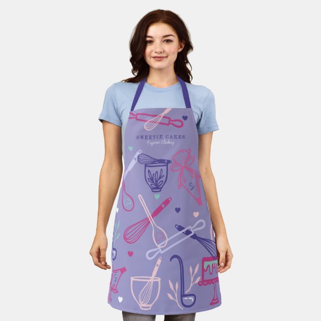 Spaß Farbenfroh Backen & Kochen Utensil Lila Schürze (Getragen)