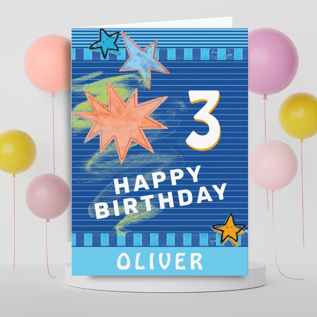 Spaß farbenfroh blauer Zeichnend Sterne Kindergebu Karte (Von Creator hochgeladen)