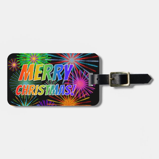 Spaß, farbenfroh, Regenbogenspektrum "MERRY CHRIST Gepäckanhänger (Vorderseite horizontal)
