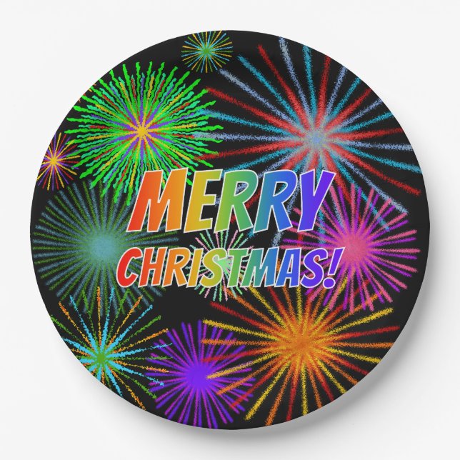 Spaß, farbenfroh, Regenbogenspektrum "MERRY CHRIST Pappteller (Vorderseite)