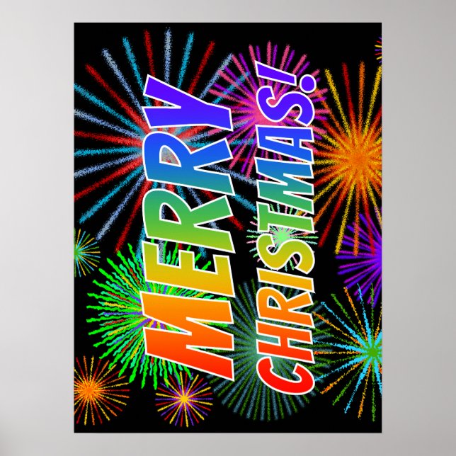 Spaß, farbenfroh, Regenbogenspektrum "MERRY CHRIST Poster (Vorne)
