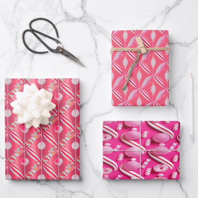 Spaß farbenfroh rosa Candy Thema Geschenkpapier Set (Vorderseite)