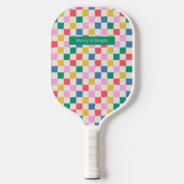 Spaß farbenfroh überprüft Merry & Bright Pickleball Schläger (Vorderseite)