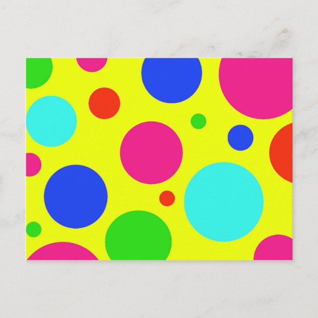 Spaß farbenfrohe Big Polka Punkte auf Gelb Postkarte (Vorderseite)