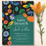 Spaß farbenfrohe Blumenbrunch Einladung<br><div class="desc">Modernes Baby Duschbrunch Design mit großen,  bunten Blume in orangefarbenem Gelb und Blau mit einem modernen Bogen,  der Ihre Party-Infos zeigt.</div>