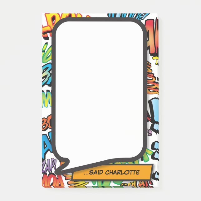 Spaß farbenfrohe Comic Buchredeblase Post-it Klebezettel (Vorderseite)