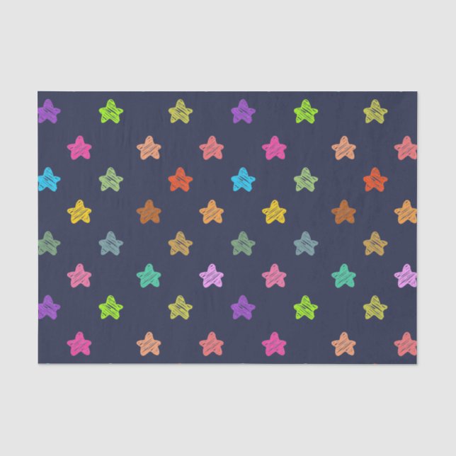 Spaß farbenfrohe Doodle-Sterne auf dunkelblau Seidenpapier (Vorderseite)