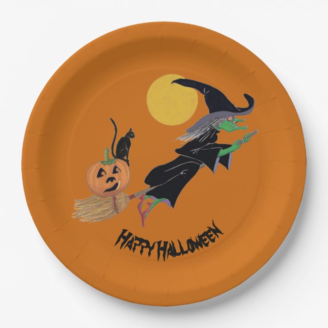 Spaß Farbenfrohe Hexe Halloween-Party Pappteller (Vorderseite)