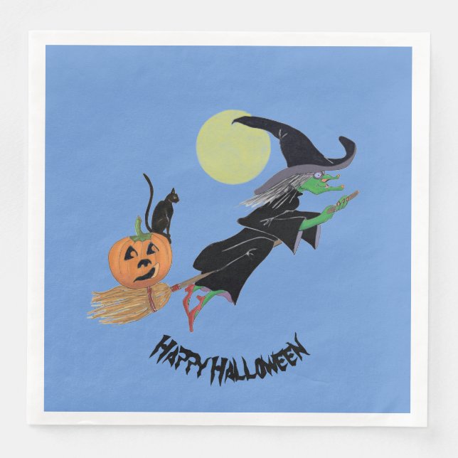 Spaß Farbenfrohe Hexe Halloween-Party Serviette (Vorderseite)