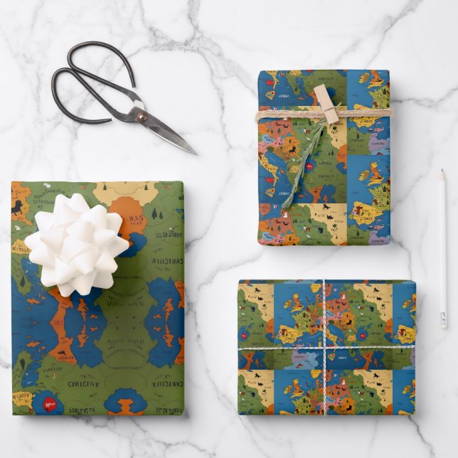 Spaß farbenfrohe Kinder-Weltkarte Geschenkpapier Set (Vorderseite)