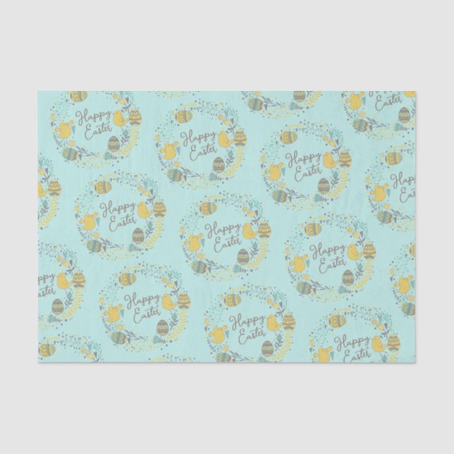 Spaß farbenfrohe Kranz Joyful Chicks Eggs Gruß Seidenpapier (Vorderseite)