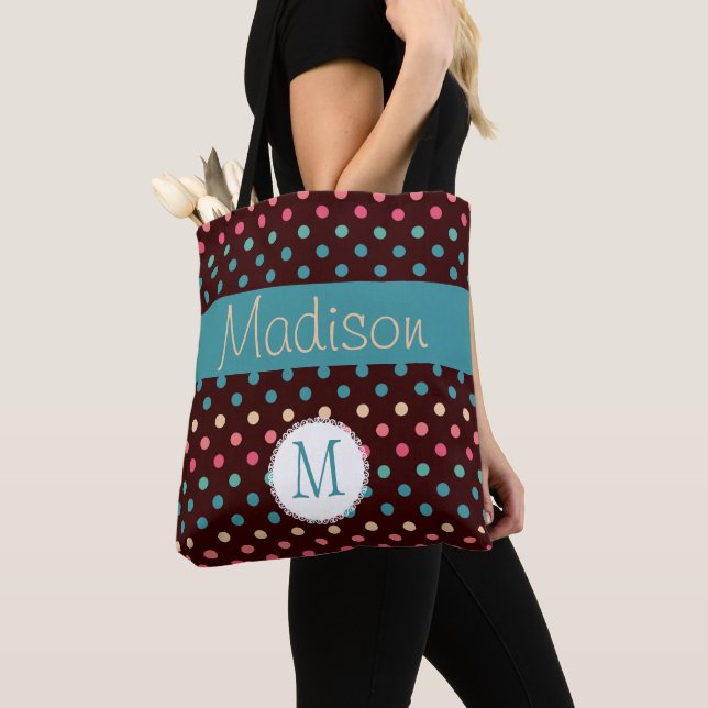 Spaß Farbenfrohe Punkte Trendy Initial Monogram Tasche (Von Nahem)