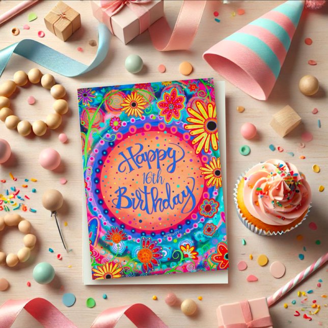 Spaß farbiges Glück Geburtstag florales Zeitalter Karte (Von Creator hochgeladen)