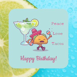 Spaß farbiges Glück Geburtstag Tacos und Margarita Quadratischer Aufkleber