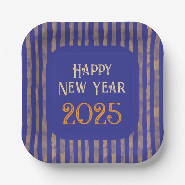 Spaß feierlich Glück Neujahr Mitternacht blaue Str Pappteller (Vorderseite)