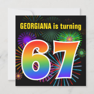 Spaß Feuerwerk + Regenbogen Muster "67" Geburtstag Einladung