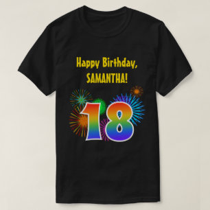 Spaß-Feuerwerke + Regenbogen-Muster "18" T-Shirt