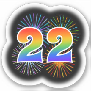 Spaß-Feuerwerke + Regenbogen-Muster "22" Ereignis Aufkleber
