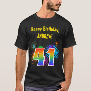 Spaß-Feuerwerke + Regenbogen-Muster "41" T-Shirt