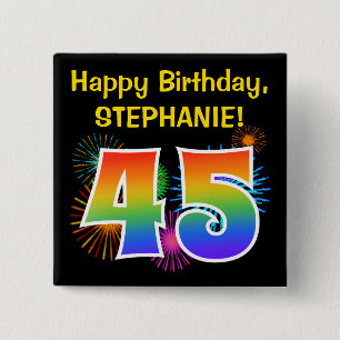 Spaß-Feuerwerke + Regenbogen-Muster "45" Button