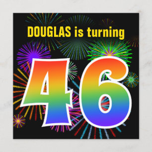 Spaß-Feuerwerke + Regenbogen-Muster "46" Einladung