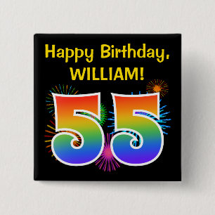 Spaß-Feuerwerke + Regenbogen-Muster "55" Button