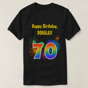 Spaß-Feuerwerke + Regenbogen-Muster "70" T-Shirt