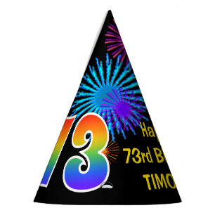 Spaß-Feuerwerke + Regenbogen-Muster "73" Partyhütchen