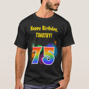 Spaß-Feuerwerke + Regenbogen-Muster "75" T-Shirt