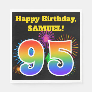 Spaß-Feuerwerke + Regenbogen-Muster "95" Serviette