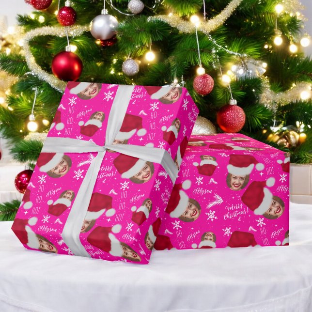 Spaß froh Weihnachts-Illustration Foto Name Geschenkpapier (Fun merry Christmas hat illustration photo name Wrapping Paper)