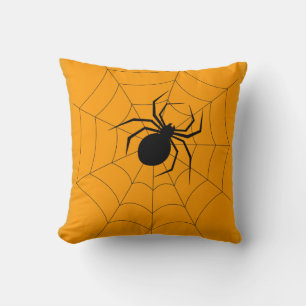 Spaß Frohes Halloween Schwarz & Orange Spinnennetz Kissen