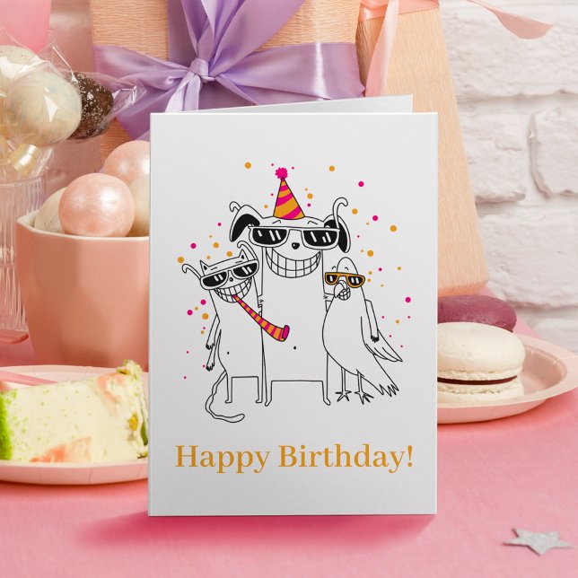 Spaß Funny Party Haustiere Tiere Niedlich Happy Ge Karte (Von Creator hochgeladen)