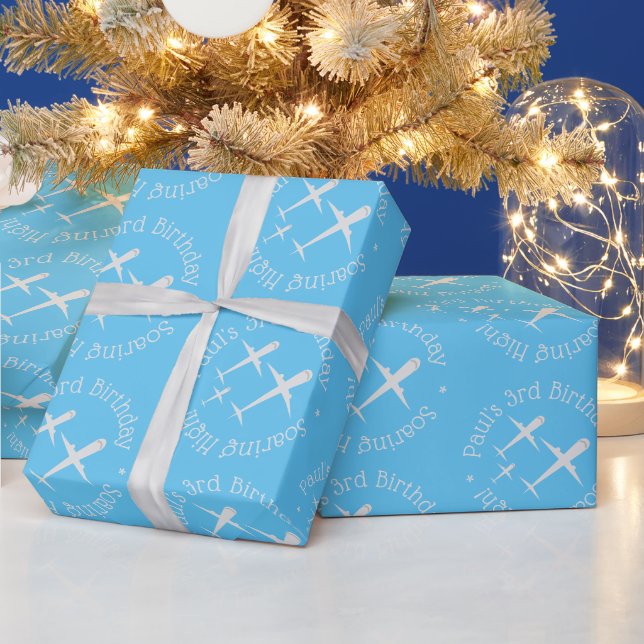 Spaß für Personalisierte Kinderflieger Sky Blue Geschenkpapier (Feiertage)