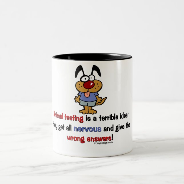 Spaß für Tierversuche Zweifarbige Tasse (Mittel)