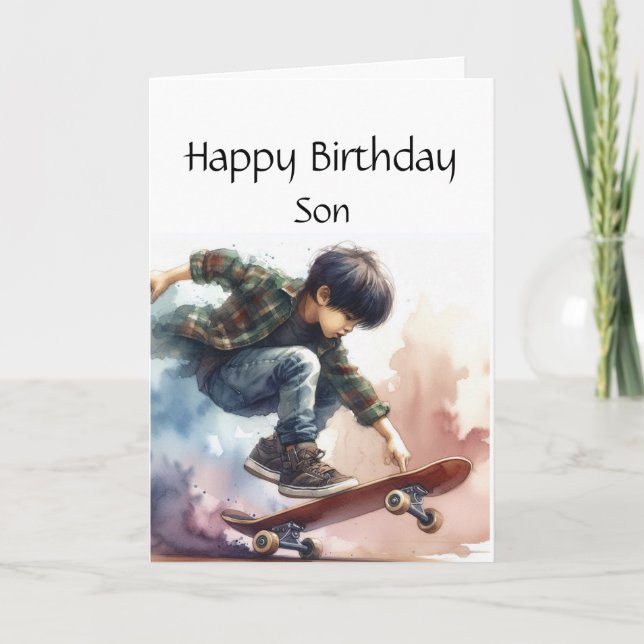 Spaß Geburtstag Individuelle Name Son Skateboardin Karte (Vorderseite)