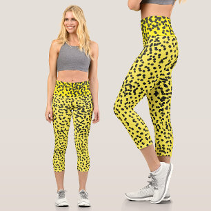 Spaß Gelb Schwarz Dalmatiner Tintenfarbe Punkte Mu Capri Leggings