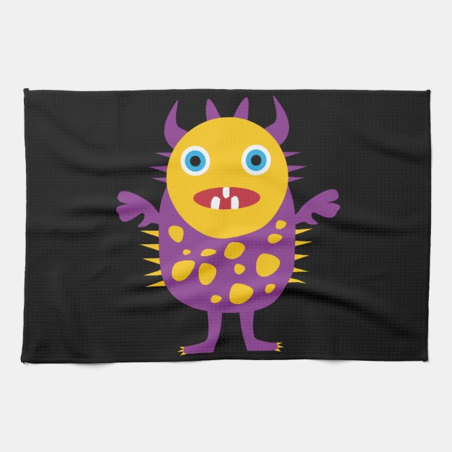 Spaß-gelbe lila Monster-Geschöpf-Geschenke für Küchentuch (Horizontal)