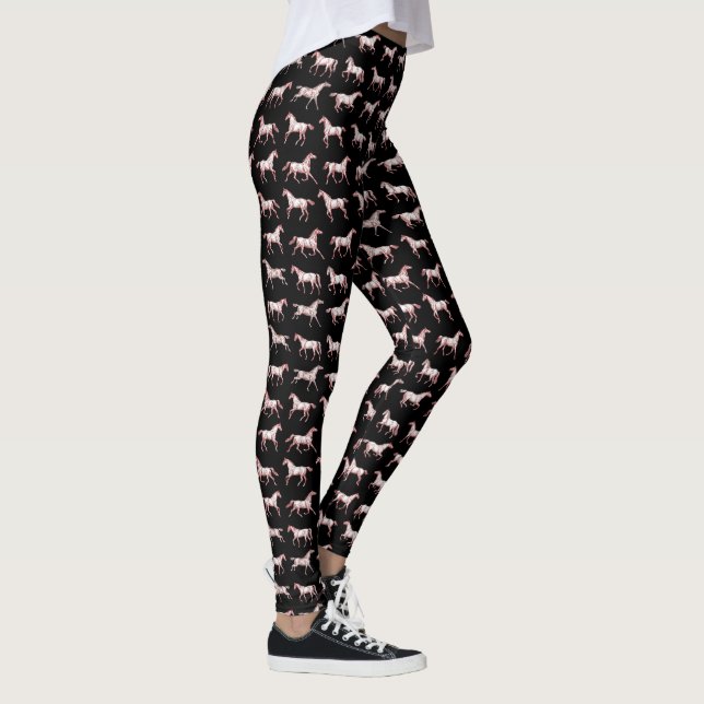 Spaß Girly Pink Black Galloping Pferde Leggings (Rechts)